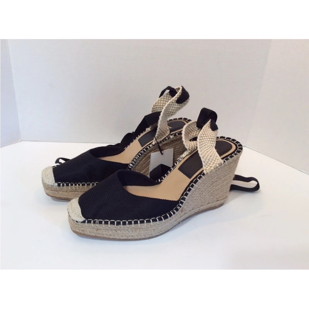 Zara Black Tied Raffia Espadrille Wedge Shoes NWT SZ 10 EU 41 - Picture 8 of 11